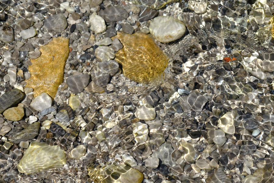 Rocks, in a clear reflective river